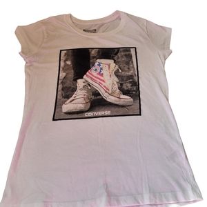 Converse All Star Short Sleeve T-shirt Large White Graphic Unisex Kids NWOT